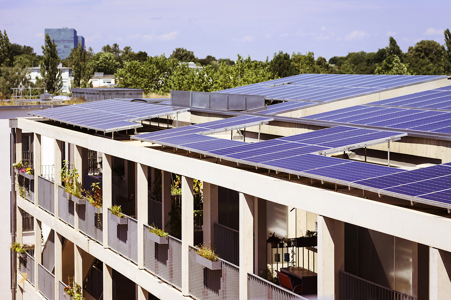 solar panels roof apartment building solar energy modern high rise building